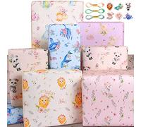 Bonkee Wrapping Paper for Kids New Baby Little Boy Girl Toddler Children,Animal Gift Wrapping Paper Set and Lion Panda Unicorn Elephant Design,Birthday Wrapping Paper Baby Gift Wrap Set for Present