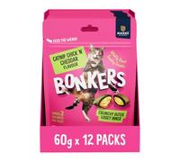 BONKERS Cat Bites 12 x 60 g, Crunchy & Soft Catnip, Chick 'N' Cheddar Flavoured Pet Treats