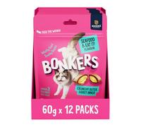 BONKERS Cat Bites 12 x 60 g, Crunchy & Soft Seafood Eat It! Flavoured Pet Treats