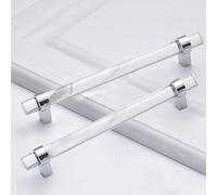 BonKuDoo Crystal Glass Drawer Pulls, 6-3/10 Inch Chrome Cabinet Pulls Clear Cabinet Handles (160mm,10 Pack