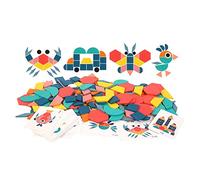 BONKZEBU 180 Sheets Wood Pattern Blocks Toy, Multi Shape Bright Colors Geometric Shapes Puzzle for Kids 3 to 6 Years Old, Wood Pattern Puzzle Early Education Toy