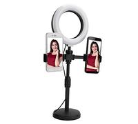 BONKZEBU Adjustable Phone Holder with 6" LED Ring Light, 9 Brightness Levels for Live Beautification, Free Hands for Watching Movies, Warm/White/Cold Light