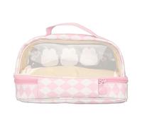 BONKZEBU Cute Rabbit Pen Bag Pencil Case Large Capacity Double Layer Transparent Cosmetic Bag with Handle for Kids School Stationery Storage Pink PU PVE