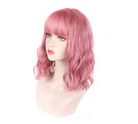 BONKZEBU Fake Curly Wig, Synthetic Soft Breathable Short Curly Wavy, Hair Wig with Bang for Women Female, Blonde Wig, Curly Wig with Bangs (Light Pink)