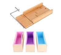 BONKZEBU Soap Making Mold Wooden Box Set with Scale for DIY Soap Cutter Kitchen Tool, Reusable Silicone Mold for Cakes, Soaps, Puddings, Bread - Purple/Pink/Sky Blue, 1200ml