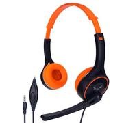 BONKZEBU Stereo Wired Foldable Noise Reduction Headset With Sharing Port 3.5mm Jack Comfortable Lightweight Durable For Children Travel School Blue Orange 1.8m Cable