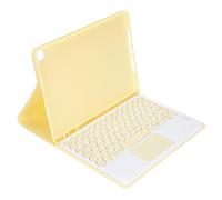 BONKZEBU Wireless Keyboard Case for IOS Tablet, 10in Round Keycap Touch Keypads with TPU Silicone Soft Shell, Suitable for Travel, Fast Typing, Anti-drop Effect (Yellow round cap touch + leather case)