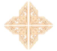 BONKZEBU Wood Decorative Flower Board, Exquisite Carving Patterns European Style Unpainted Round Wood Carved Corner Decal, with Rubber Material, for Wall Doors Cabinets Decoration