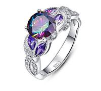 Bonlavie 3.6ct Rainbow Topaz Blue Sapphire Promise Wedding Band Engagement Ring 925 Sterling Silver Size R