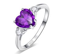 Bonlavie 925 Sterling Silver Ring for Women, 2.25ct Amethyst Ring, Rhodium Plated Heart Bridal Engagement Wedding Promise Rings, Size S