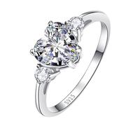 Bonlavie 925 Sterling Silver Ring for Women, 2.25ct Cubic Zirconia ring, Rhodium Plated Heart Bridal Engagement Wedding Promise rings, Size T 1/2
