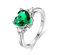 Bonlavie 925 Sterling Silver Ring for Women, 2.25ct Green Emerald ring, Rhodium Plated Heart Bridal Engagement Wedding Promise rings, Size J 1/2