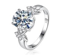 Bonlavie 925 Sterling Silver Ring for Women, Solitaire Oval Cut Cubic Zirconia/Green Emerald/Blue Sapphire ring, Rhodium Plated Bridal Engagement Wedding Band, Size P 1/2
