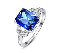 Bonlavie 925 sterling silver rings for women，5.3ct 8x10mm Created Emerald Rings,Emerald Cut Wedding Engagement Promise Rings Band for her，Size S