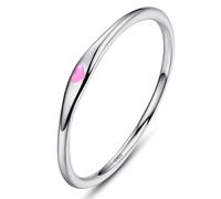 Bonlavie 925 Sterling Silver Rings for Women Simple Heart Ring with Pink Enamel Wedding Band Stackable Promise Ring for Her Birthday Valentine Jewelry Gifts Size N