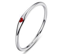 Bonlavie 925 Sterling Silver Rings for Women Simple Heart Ring with Red Enamel Wedding Band Stackable Promise Ring for Her Size S