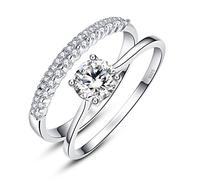 Bonlavie Engagement Ring Set 2PCS Silver Wedding Bridal Ring Set for Ladies, Size Q