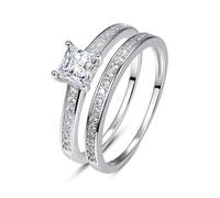 Bonlavie Engagement Rings for Women 1.35ct Princess Cut Silver Wedding Band Set Cubic Zirconia Bridal Ring Sets Size L 1/2