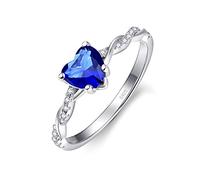Bonlavie Love Heart Created Blue Sapphire Engagement Wedding Rings for Women 925 Sterling Silver Promise Ring Her Size J 1/2