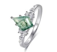 Bonlavie Moss Agate Rings for Women - Kite Cut Engagement Wedding Rings 925 Sterling Silver Ring for Women Size J 1/2