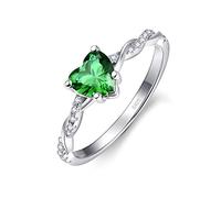 Bonlavie Solitaire Heart Cut Created Green Emerald Engagement Promise CZ Ring for Her 925 Sterling Silver Eternity Wedding Band Ring for Women L 1/2