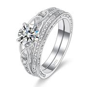 Bonlavie Vintage Celtic Knot Engagement Ring for Women Sets 925 Sterling Silver Stackable Wedding Rings for Women Cubic Zirconia Bridal Sets Band Jewellery Valentines Day Gift Width 1.8mm