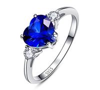 Bonlavie Women's 2.25ct 925 Sterling Silver Heart Shaped Created Blue Sapphire CZ Engagement Promise Ring - S