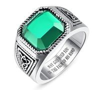 BONLAVIEGEM 7ct Green Emerald Ring for Men 925 Sterling Silver Celtic Mens Cocktail Ring Artificial Emerald Ring Small Thumb Ring for Dad Jewelry Gift Size 7-12, Metal, Created Emerald