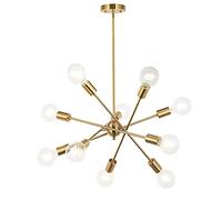 BONLICHT Modern 10 Light Sputnik Chandeliers Brushed Brass with Adjustable Arms Metal Kitchen Light Fixtures Gold Mid Century Pendant Lighting Vintage Industrial Ceiling Lights for Living Room