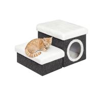 Bonlife Cat House Pet Stairs for Beds Sofa, Dog Bed for Indoor, Foldable Cat Climb Ladder with Storage,2-Tier Pet Steps with Toy Box,Dark Grey,58x40x32cm