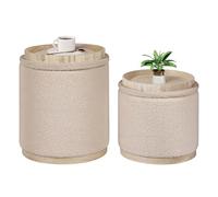 Bonlife Round Beige Ottoman with Storage Set of 2,Makeup Vanity Stool Chair,Ottoman Coffee Table for Living Room,Bedroom,Dining Room,39x39x44cm