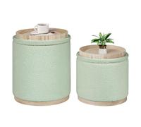 Bonlife Round Green Ottoman with Storage Set of 2,Makeup Vanity Stool Chair,Ottoman Coffee Table for Living Room,Bedroom,Dining Room,39x39x44cm