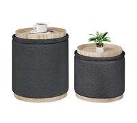 Bonlife Round Grey Ottoman with Storage Set of 2,Makeup Vanity Stool Chair,Ottoman Coffee Table for Living Room,Bedroom,Dining Room,39x39x44cm