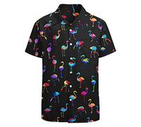 BONLOR 80s Retro 90's Hawaiian Shirt for Men - Novelty Button Down Disco Shirt for Funny Party Outfits, Flamingo, Medium