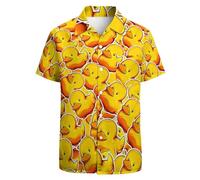BONLOR 80s Retro 90's Hawaiian Shirt for Men - Novelty Button Down Disco Shirt for Funny Party Outfits, White-Duck Yellow, Large