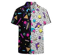 BONLOR 80s Retro 90's Hawaiian Shirt for Men - Novelty Button Down Disco Shirt for Funny Party Outfits, White-80s, S