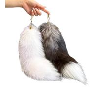 Bonlting 2 Pcs Fluffy Fox Fur Tail Keychain Black White Fox Tail Cosplay Toy Handbag Accessories Halloween Party Costume Key Chain Bag Decor, Black,white, 40 cm