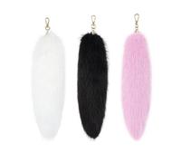 Bonlting 3 Pcs Supper Huge and Fluffy Real Fox Fur Tail Keychain Faux Fur Tail Pendant Handbag Accessories Hook Tassels, White，black，pink, 40 cm