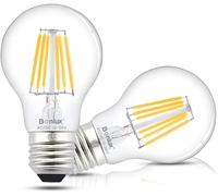 Bonlux 6W A60 E27 LED Light Bulbs AC/DC 12-24V Edison Screw LED Filament Bulb Warm White 2700K Vintage Bulb Equivalent 60W 75W Halogen 360 Degree for RV Camper Marine Yacht Lorry (2-Pack)