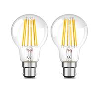 Bonlux 6W LED B22 Bayonet 100W Equivalent Light Bulbs Warm White 2700K, 1300LM, BC Cassic GLS A60 Filament Bulb, Large Bayonet Cap Push in Bulb, Bayonet Fitting Vintage Lamp, 220-240V 50hz, Pack of 2