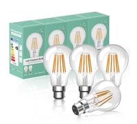 Bonlux 8W A60 Bayonet B22 Dimmable LED Light Bulb - Warm White 2700K BC GLS Filament Globe Classic Vintage Antique - 80W Halogen Equivalent 750lm Energy Saving Edison (4-Pack)