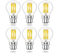 Bonlux B22 Bayonet LED Light Bulbs Dimmable 6W B22 Golf Ball Bulb 60W Incandescent Equivalent, 2700K Warm White Clear Glass G45 BC LED Bulbs, 480LM, No Flicker, Eyes Protection-6 Pack