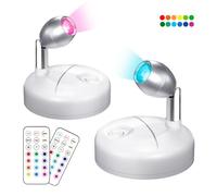 Bonlux Battery Spotlights Indoor with Remote Control,Wireless LED Spot Light,2 Pack Mini RGB Picture Light Dimmer Timer Lights with 13 Light Colors for Cabinet Art Display Party Painting Statue
