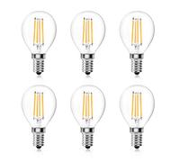 Bonlux E14 Dimmable Bulb 4W SES LED Golf Ball Bulb Warm White 2700K | P45 G45 Mini Globe Small Edison Screw Light Bulb, 40W Equivalent, Vintage Clear Glass Small Round Light Bulb (6 Pack)