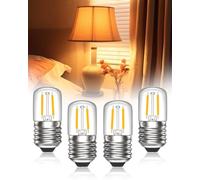 Bonlux E27 Screw Light Bulb, 2700K Warm White 2W Low Watt Light Bulbs for Night Light, T28 Tubular LED Pygmy Filament Light Bulbs for Table lamp, Desk Lamp, Bedside Lamp, Non-Dimmable, 4-Pack