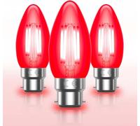 Bonlux Fireglow Bulb C35 4W Red Light Bulb Bayonet 40W Equivalent, B22 Filament Candle Bulb, Non-dimmable, Clear Glass BC LED Light Bulb for Sleep, Electric Fire, Halloween Christmas Decor - 3 Pack