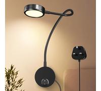 Bonlux Flexible Gooseneck LED Wall Reading Light, 5W Wall Mounted Bedside Reading Lamp Warm White 3000K with Plug & Switch for Bedroom, Office, Workbench, Studio, Hotel