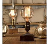 Bonlux Industrial Table Lamp Dimmable, Steampunk Desk Lamp, Vintage Bedside E27 Edison Holder Base, Rustic Retro Wooden Small Lamps for Bedroom Living Room Decoration Pack of 1, Brown
