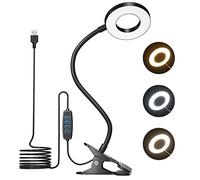 Bonlux LED Clip On Light with USB Cable, 3 Light Mode 10 Dimmable Brightness, 38cm Flexible Gooseneck, Eye Caring Clip On Lamp for Reading, Studying, Working, Video Conference (Black)