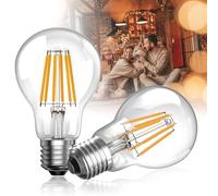 Bonlux LED E27 Bulb Warm White 2700K 6W 100W Equivalent 1300lm A60 E27 Filament LED Screw Light Bulb Super Bright Energy Saving Light Bulb Non-Dimmable for Pendant Lamps,Ceiling lights-2Pack
